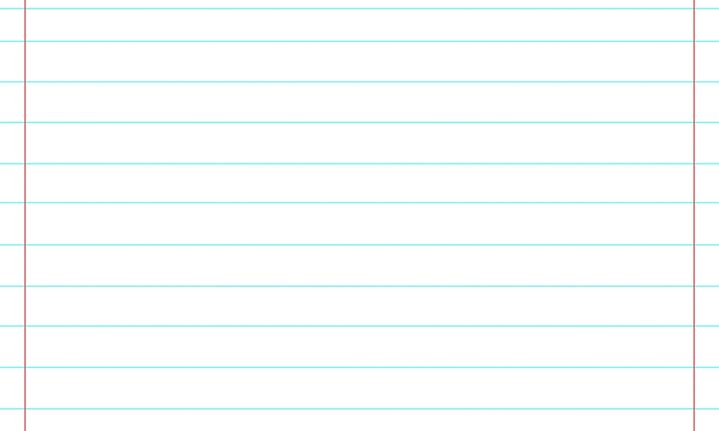 Liniertes Heft mit Bleistift liegt aufgeschlagen neben einer Tasse auf einem Küchentisch
